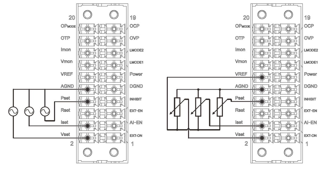 调整外部电压输入（0~5V）或外部电阻器（0~5kΩ或0~10kΩ）